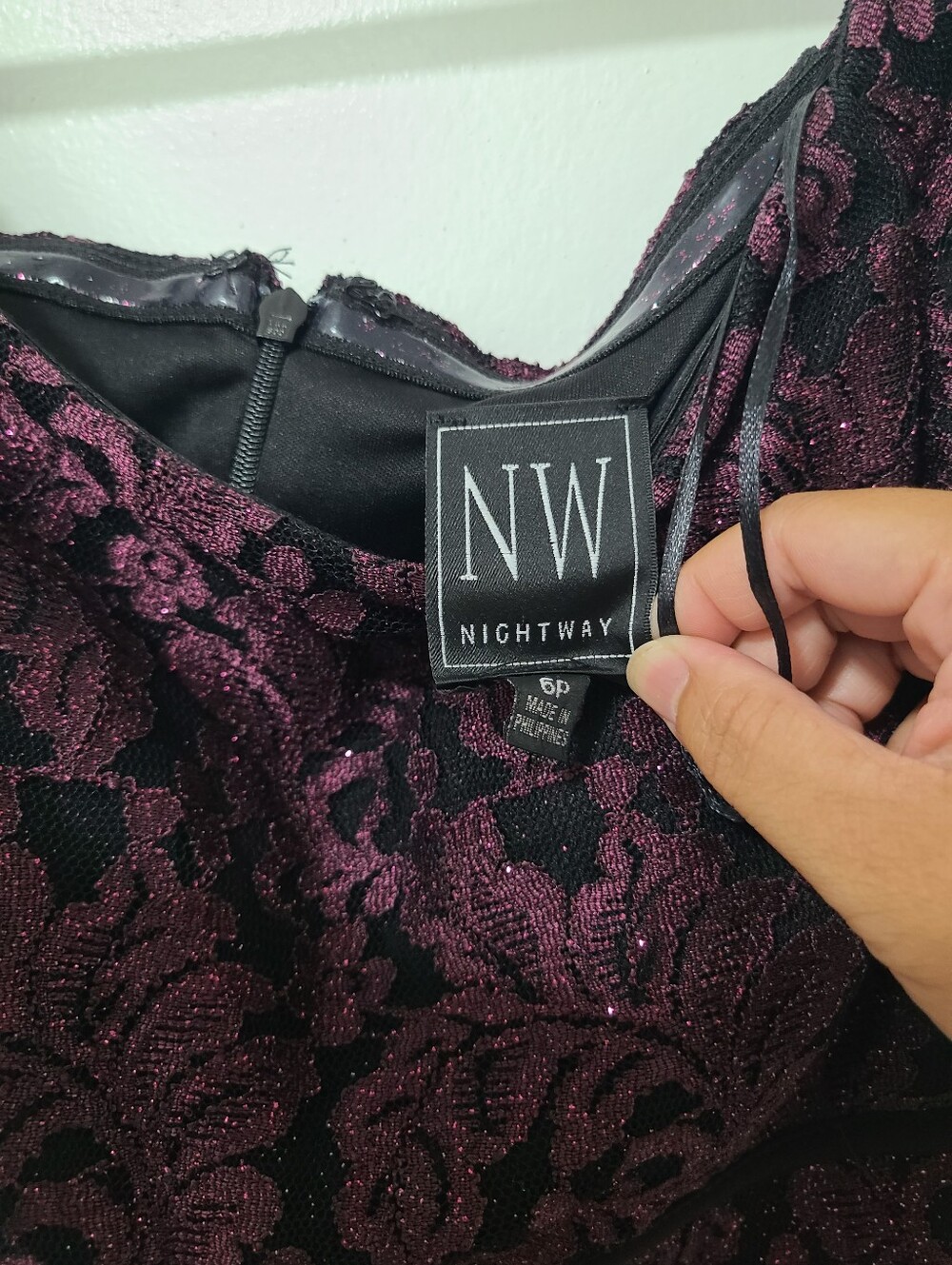 Night Way Collections Black Maxi Dress with Plum Lace Bodice - Picture 5 of 6